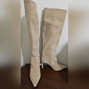 Zara Elegant Beige Tan Suede Knee-High Boots Size 6